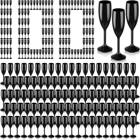 Domensi 100 Pack Black Acrylic Champagne Flutes Bulk 6 oz Unbreakable Reusable High Stem Plastic Toasting Goblets for Wedding, Party, Camping & Restaurant