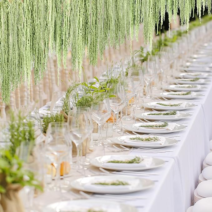 Suncalla 24 Pcs Light Green Spring Natural Dried Amaranthus Hanging Flowers Amaranthus Artificial Flowers for Wedding Arch Bouquet Floral Garland Wall Home Decoration (23 Inch)