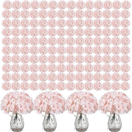 Auihiay 404PCS Hydrangea Artificial Flowers, Silk Artificial Flowers Heads with Stems,Pink Lifelike Faux Flowers for Wedding Centerpieces, Arch and Background, Party, Home, Baby Shower Decor