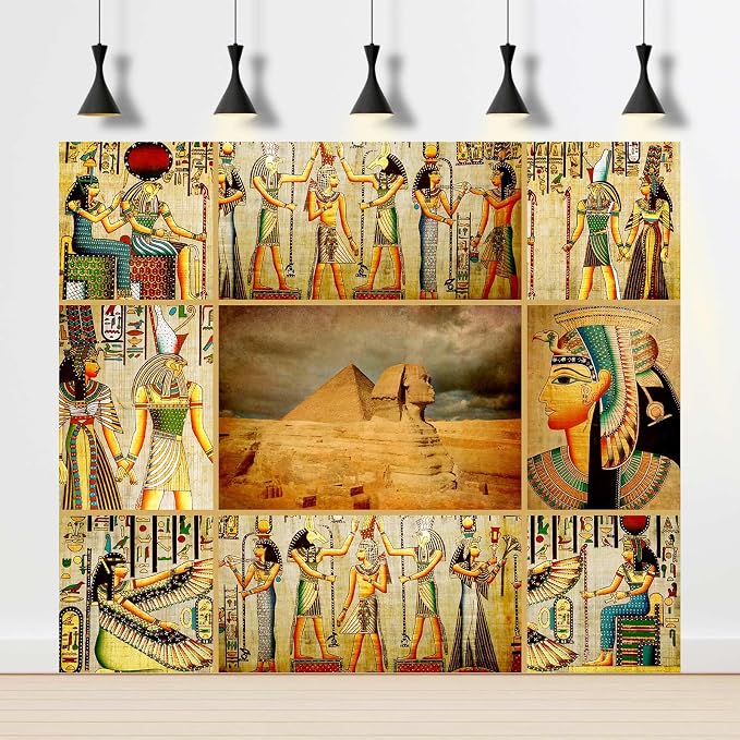 Ancient Egyptian Mural Backdrop for Photography Egyptian Papyrus Antique Hieroglyphs Backdrop Painting Egypt History Religion Culture Pyramids Sphinx Backdrops for Travel Vacation Photo Props 10x6.5ft