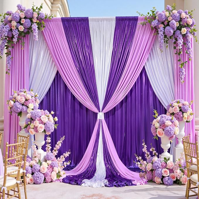 20x10 ft Wrinkle Free Purple Sequin Backdrop Curtain for Parties,Thick Not Fall-Off Glitter Backdrop Drapes,4 Panels 5x10ft Shimmer Photo Back Drop Cloth for Wedding Birthday Photography Background