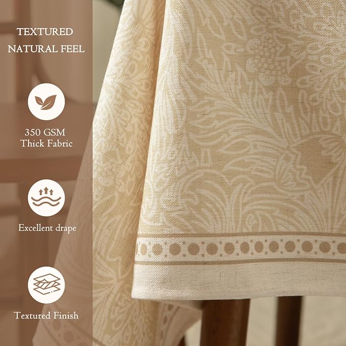 Beige Thick Linen Tablecloth for Rectangle Tables, Waterproof Wipeable Decorative Table Cover for Dining Kitchen Indoor Outdoor, 55" x 71", 4-6 Seats