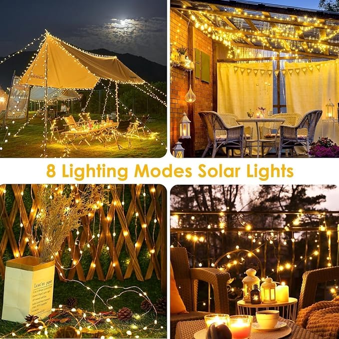 Extra-Long 144FT Solar String Lights for Outside, 4 Pack 800LED Solar Fairy Lights Outdoor Waterproof, Copper Wire with 8 Modes Solar Twinkle Lights for Tree Garden Party Patio Xmas Decor (Warm White)