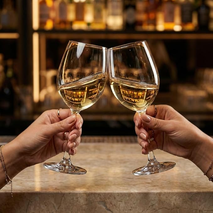 Restaurantware Voglia Nude 12 Ounce White Wine Glasses Set Of 12 Crystal Wine Glasses - Laser-Cut Rim Fine-Blown Crystal Wine Glasses For Chardonnay Pinot Grigio Sauvignon Blanc Dishwasher-Safe