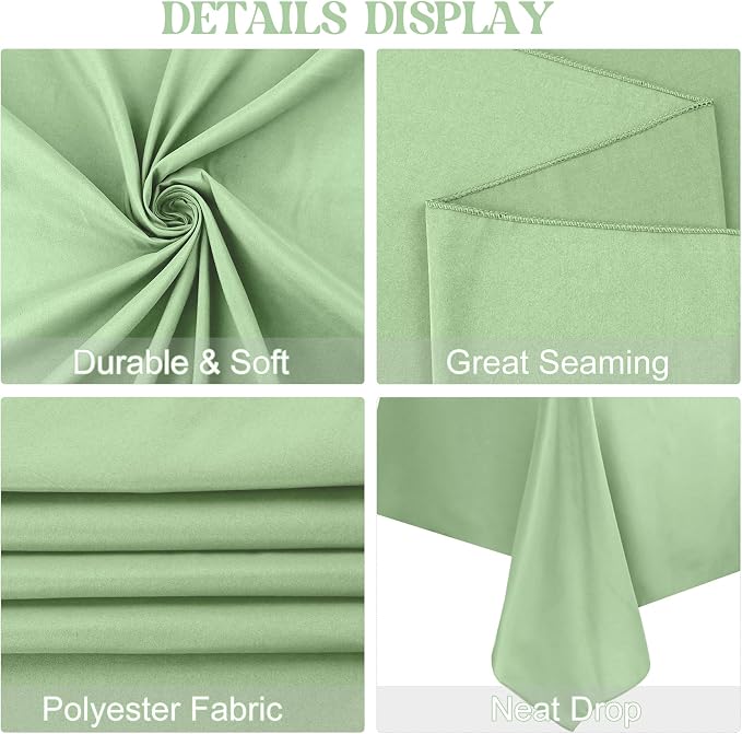 4 Pack Rectangle Tablecloth 90x132Inch Sage Green Washable Polyester Table Cover for Wedding Dining Table Buffet Parties Banquet Decoration