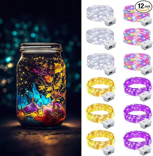 ZGWJ Fairy Lights Battery Operated, 12 Pack Mixed-color Twinkle String Lights 20 LED 7FT Waterproof 3 Lighting Modes for Easter Decor, Halloween, Christmas, Wedding Party Indoor and Outdoor Decoration
