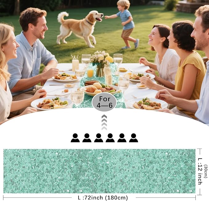 10 Packs 12 x 72 inches Mint Green Sequin Table Runner, Glitter Runner for Birthday Party Supplies Wedding Holiday Celebration Baby Shower Engagement Anniversary Decor