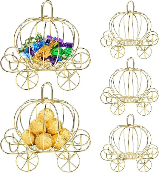 5PCS Pumpkin Carriage Candy Box,Halloween Pumpkin Carriage Gold Wire Candy Box - Decorative Carriage Tabletop Centerpiece for Anniversary Wedding Birthday Halloween Party（12.00X11.00X7.00CM）