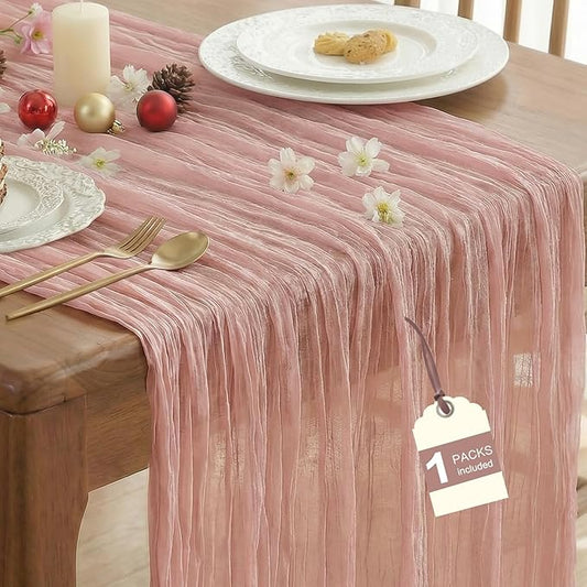 IVAPUPU 1 Pcs Cheesecloth Table Runner - 10ft Dusty Pink Boho Gauze Cheese Cloth Table Runners for Baby Shower Decoration Wedding Party Summer Garden Farmhouse Decor