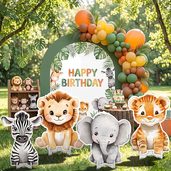 Honoson 4 Pcs Large 24" x 32" Safari Animals Cardboard Cutouts Standup Life Size, Wildlife Jungle Birthday Party Decoration Yard Signs for Baby Shower Forest Camp Themed Lawn Classroom Photo Backdrop