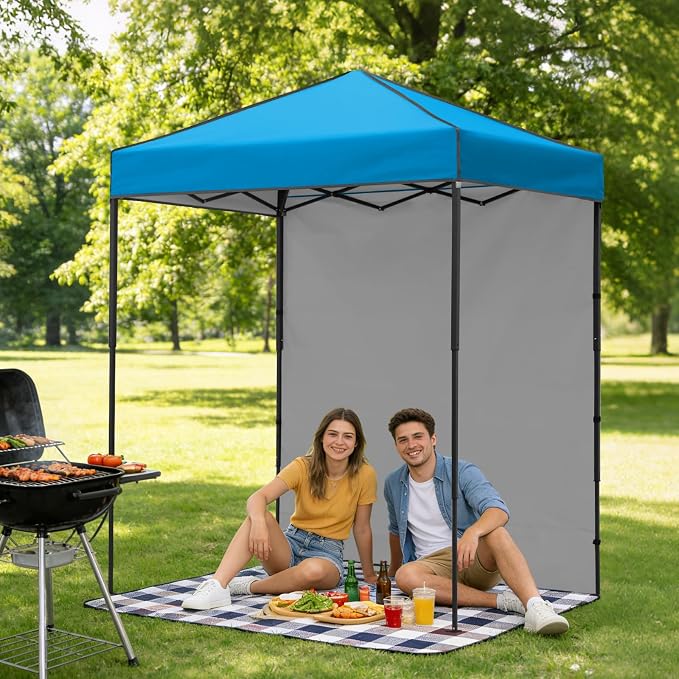 6x4 Pop Up Canopy Tent with One Wall Panel, Instant Portable Beach Canopy, Outdoor Tent with Carry Bag for Camping, Sports, Tailgating, Events, Light Blue
