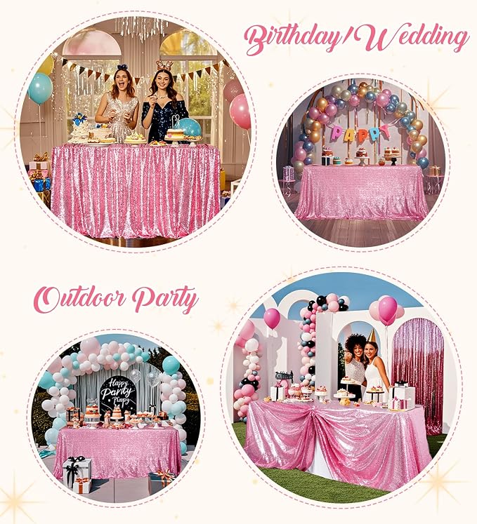 Juya Delight Fuchsia Pink Sequin Tablecloth 60''x102'' Rectangle Table Cloth 60''x102'' Sparkle Glitter Tablecloth for Birthday Party Wedding Valentine's Decoration