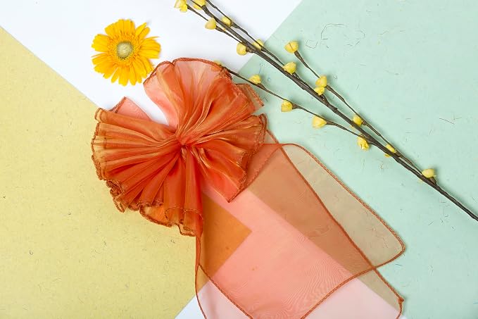 MDS® Pack of 200 Organza Chair Sashes for Wedding Decoration, Reusable Sheer Chair Bows for Banquet Chair Cover, Reception, Bridal Shower, Baby Shower, Birthday Party & Special Events - Brunt Orange