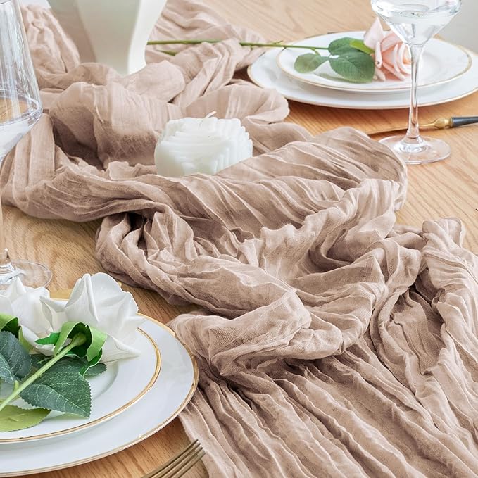 3PCS Table Runner Cheesecloth 10FT Nude Pink Boho Gauze Cheese Cloth Rustic Sheer Table Runners for Wedding Birthday Bridal Baby Shower Party Decoration
