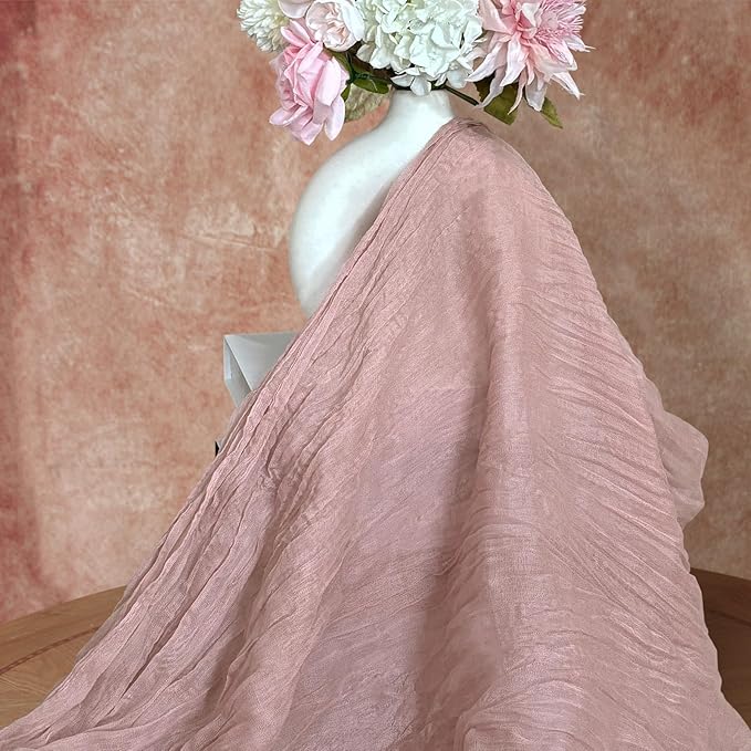 FEXIA Dusty Pink Cheesecloth Mothers Day Spring Table Runner 35x120 Inches Boho Gauze Table Runner for Wedding Party Baby Shower Engagement Decor