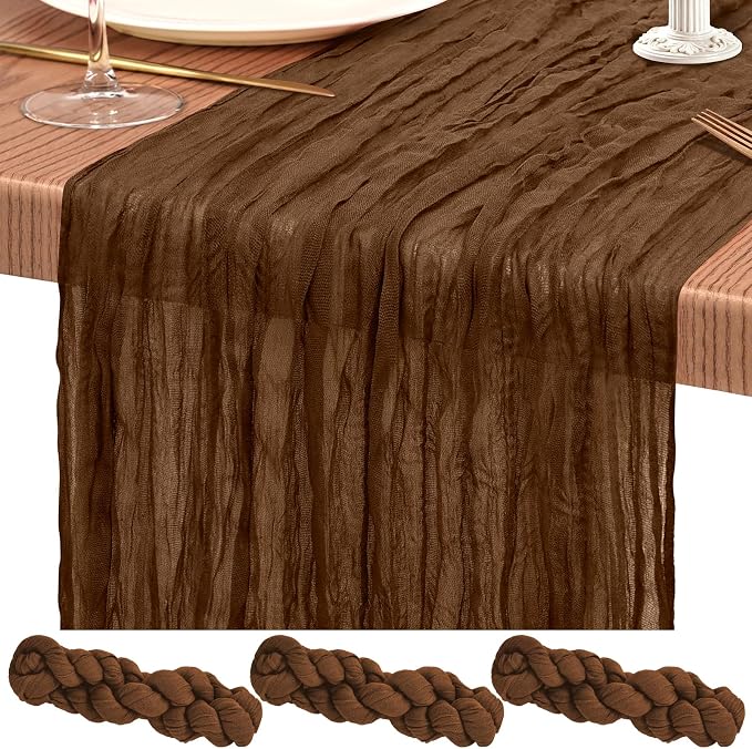 3 Pack Cheesecloth Table Runner 10FT Brown Table Runner Boho Gauze Cheese Cloth Table Runners Long Rustic Sheer Table Decorations for Wedding Party Baby Bridal Shower Birthday Holiday Home