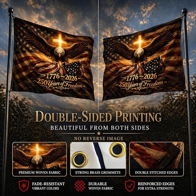 250th Anniversary USA Double Sided 3-Ply Flag for outside,We The People 1776-2026 Patriotic Yard,American Flag 250 Year Anniversary House Banner