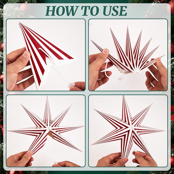 SUNBEAUTY Paper Stars Christmas Party Decorations, 5PCS 6-Pointed Paper Star Hanging Decoration Set Holiday Decor Stars Shape Landerne for Birthday Party Tree Xmas Home Decor