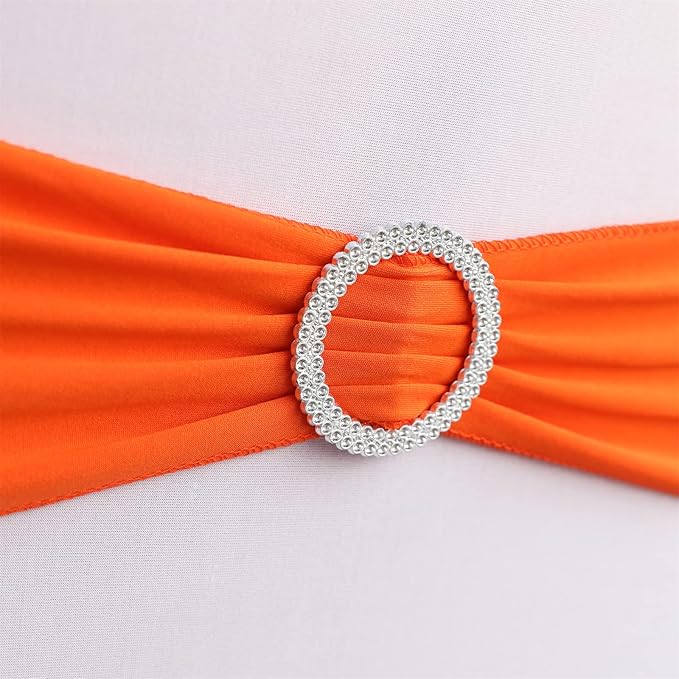 Dimatic Spandex Chair Sashes Bands 50PCS Stretch Chair Cover Ties Bows with Buckle Slider Wedding Party Reception Banquet Decoration (Orange)