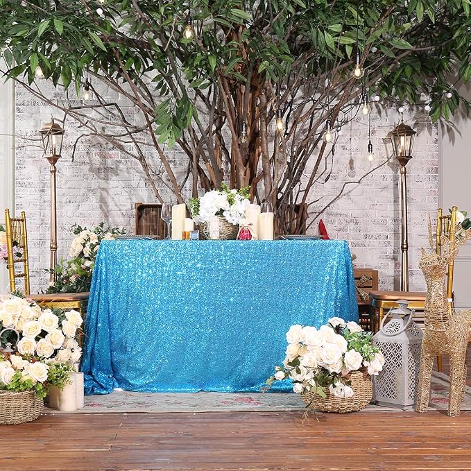 Juya Delight 60" x 102" Turquoise Sequin Rectangle Tablecloth for Wedding Birthday Party Festival Ceremony Cake Dessert Table