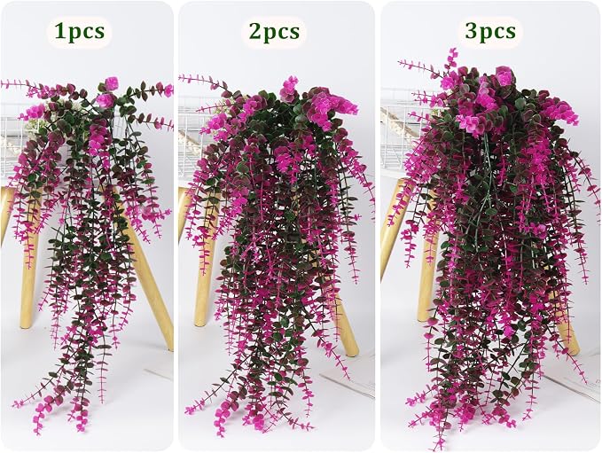 RECUTMS Fake Monkey Plants Hanging Eucalyptus Vines Fake Vines Faux Hanging Plants for Outdoor Garden Yard Backdrop Decor Indoor Room Table Wall Home Hanging Decoration(Fuchsia)