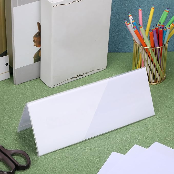 Vicenpal 15 Pieces Clear Plastic Name Tent Holders 11" x 4.25" Acrylic Name Plate for Desk PVC Card Tent Holder Desk Sign Frame for Table Office Business Conference Meeting Room School Display Stand