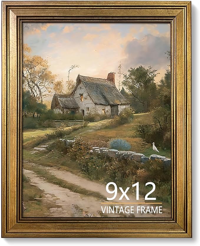 9x12 Picture Frame – Vintage Gold Picture Frames for Tabletop & Wall Mount, 9 x 12 Photo Frame for Living Room, Bedroom, Office Décor & Wedding Gifts