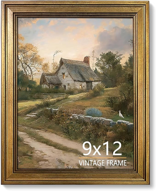 9x12 Picture Frame – Vintage Gold Picture Frames for Tabletop & Wall Mount, 9 x 12 Photo Frame for Living Room, Bedroom, Office Décor & Wedding Gifts