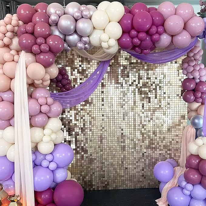 Double Stuffed Deep Mauve Balloons,18 12 10 5 Inch Violet Deep Balloons Different Sizes,Double Stuffed Purple Balloon Arch for Boho Party, Baby Shower, Birthday, Weddings (Deep Mauve)
