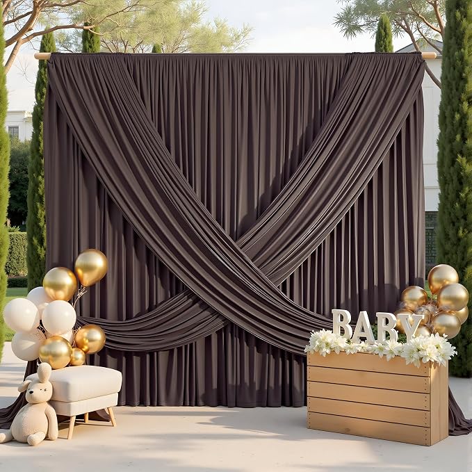 20ftx12ft Brown Backdrop Curtains for Wedding-Wrinkle Free Backdrops Curtain Drapes Fabric Decorations Photo Back Drop Cloth for Baby Shower Photography Stage Reception 4Panels 12ft(H) x 5ft(W)