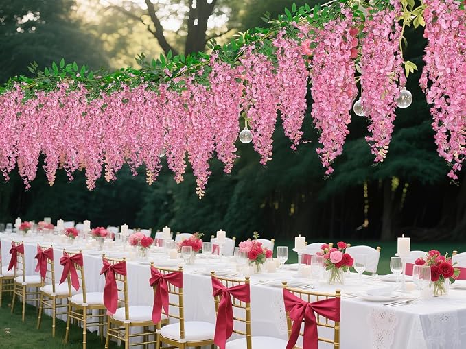 BSMYBO 30 Branches Wisteria Hanging Flowers Pink Artificial Wisteria Hanging Flowers Garlands Vine for Wedding Arch Party Ceremony Home Garden Backdrop Wall Decoration (2 Pack)
