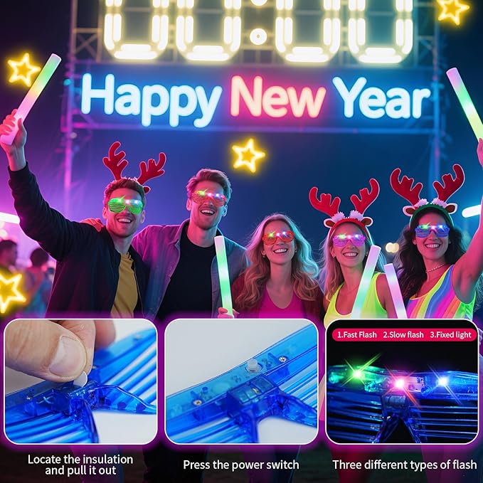42 PCs LED Glasses,Light Up Glasses,Glow Glasses Glow In The Dark Party Supplies Suitable For Kids/Adults, 3 Light up Modes, 6 Neon Colors Rave Party,Wedding, Birthday, Concert, New Year, Carnival
