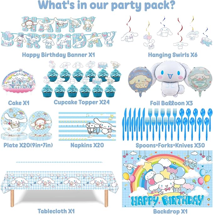 202 PCS Cute Birthday Party Supplies - Theme Balloon Arch Kit, Banner, Balloons, Backdrop, Tablecloth, Paper Tableware for Adult Theme Party Decorations