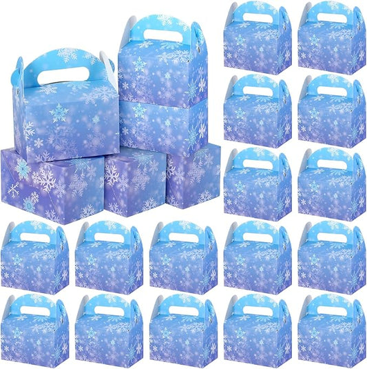 ReliThick 24 Pcs Snowflake Party Favor Bags Boxes Blue and Purple Snowflake Paper Gift Boxes Candy Treat Goodie Bags for Winter Themed Wonderland Birthday Party Supplies Decorations