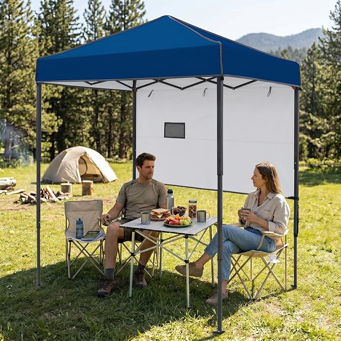 EAGLE PEAK 6x4 Instant Pop Up Canopy Tent with 1 Half Wall Panel, Straight Leg Sun Shelter, Portable Canopy with Carry Bag for Camping, Beach & Sports, Dark Blue