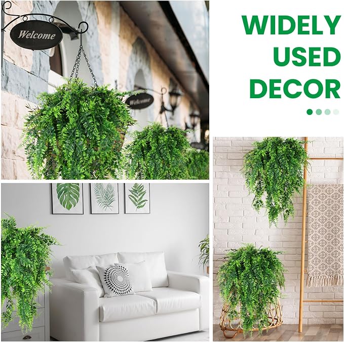 Geosar 122 Pcs Artificial Hanging Plants 32 Inch Hanging Boston Ferns Plastic Fake Plants for Wall Room Garden Wedding Garland Indoor Outdoor Decoration, No Basket
