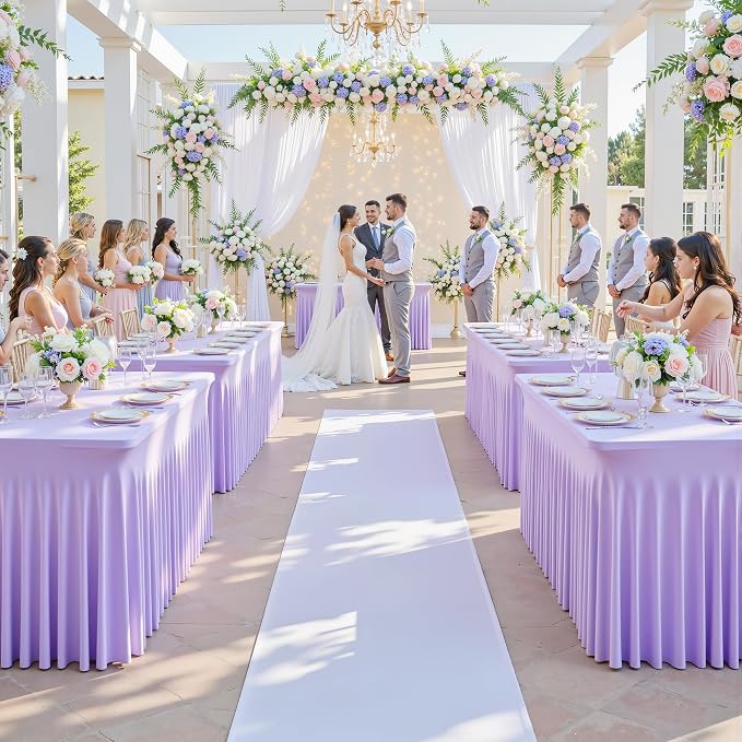 gogoparti 2 Pack Spandex Purple Fitted Table Cloth for 8ft Rectangle Tables Purple Stretch Tablecloth Table Covers Skirt Banquet Wrinkle Free Tablecloths for Parties Wedding