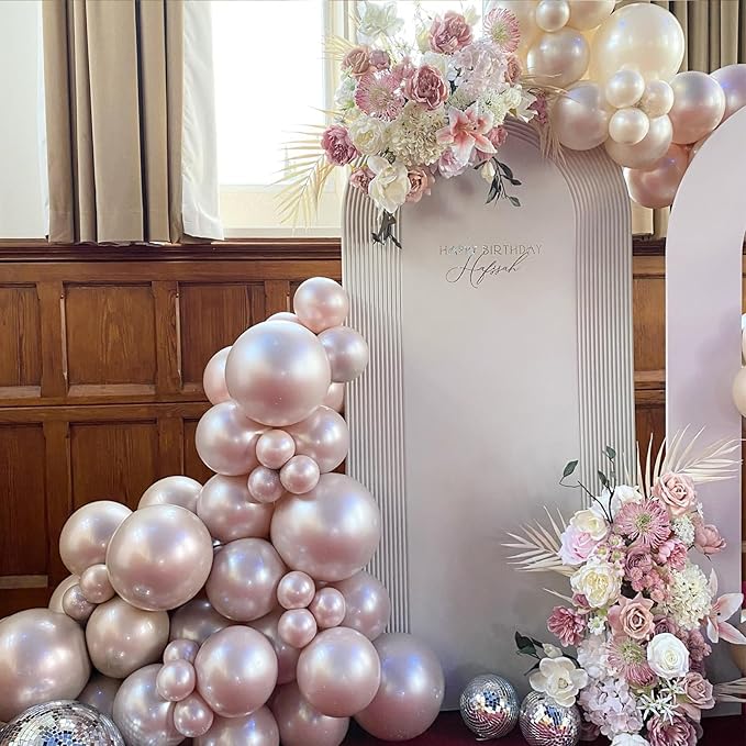 Pearl Pink Balloons With Pearl Stickers, 98PCS Pearl Peach Double Stuffed Balloons Garland Arch Kit, 18/12/10/5 inch Different Size Balloons for Wedding Bridal Baby Shower Engagement Decorations