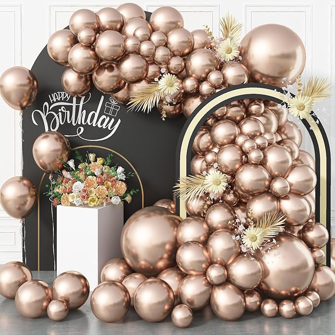 Metallic Champagne Gold Balloons, 113 pcs 18/12/10/5 Inch Champagne Gold Balloon Garland Arch Kit, Different Sizes Chrome Champagne Gold Latex Party Balloons for Birthday Wedding New Year Decorations