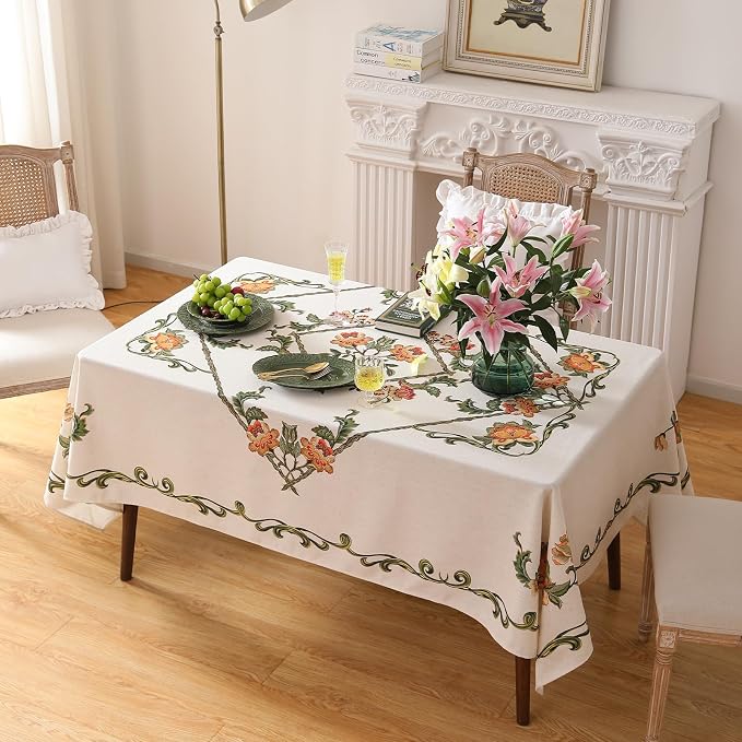 patdrea Vintage French Linen Tablecloth,Rectangular,71"x55"-Santiago C | Beautiful Print Table Cloth for Rectangle Table,Colorful Floral Patterned,for Dining Room Tea Party Thanksgiving