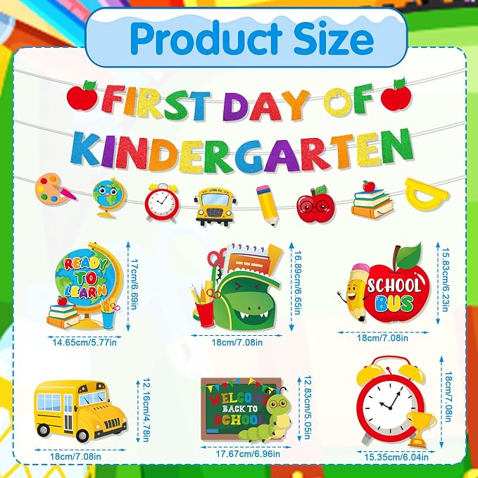 First Day of Kindergarten Decorations - 15PCS First Day of Kindergarten Party Banners Hanging Swirls Paper Pompoms Decor, Back to School Classroom Decor Supplies