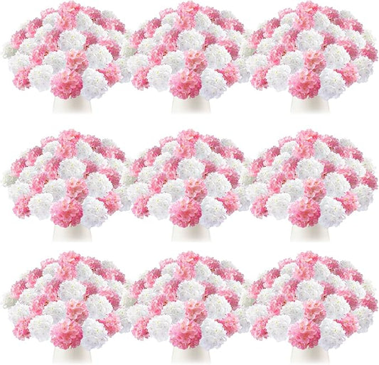 Tigeen 100 Pcs Hydrangea Artificial Flowers Bulk 7.48 Inch Artificial Hydrangeas with Removable Stems Faux Flowers Wedding Decor for Home Garden Party Decoration DIY Project (Pink, White)