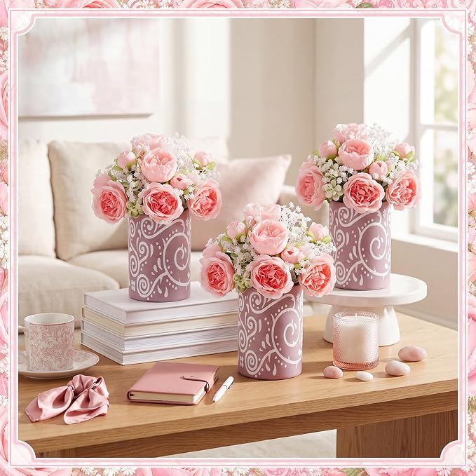 Mumufy 30 Pcs Pink Fiesta Table Centerpieces with Cardboard Paper Vases and Artificial Flowers, Cielito Lindo Mexican Baby Shower Decorations for Girl Birthday, Wedding, Taco Party and Cinco De Mayo