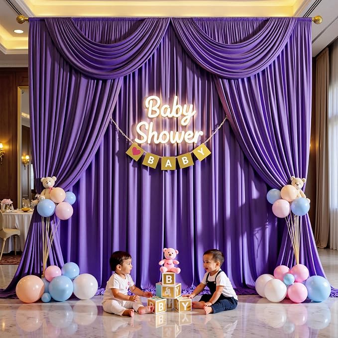 30ftx12ft Purple Backdrop Curtains for Parties, Wrinkle Free Polyester Photo Backdrop Drapes 6 Panels 12 ft Long Back Drop Cloth for Wedding Birthday Photography Background