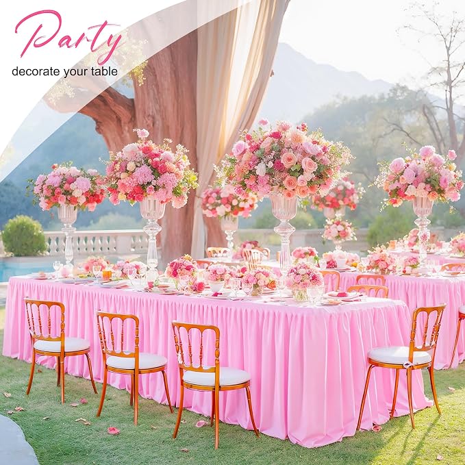 6 Packs Pink Tableclothes for 6 Foot Rectangle Tables, Wrinkle Free Fitted Table Cloth 6ft Stretch Table Cover with Skirt for Parties Weddings Birthday Banquet Baby Shower