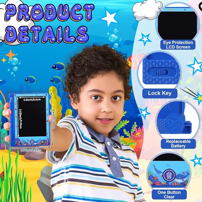 Nezyo 12 Pack Under the Sea Party Favors Lcd Writing Tablet for Kids 4.6 Inch Drawing Tablet Erasable Reusable Electronic Drawing Pads for Ocean Sea Birthday Party Favors Supplies Goodie Bags Stuffers
