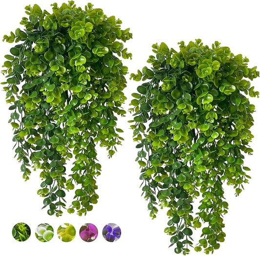 Lakiyfye 4 Pcs Hanging Artificial Plants Artificial Boston Fern Fake Hanging Plant Plastic Green Ivy Vinesfor Wall Home Room Garden Wedding Garland Outside Decor(Green)