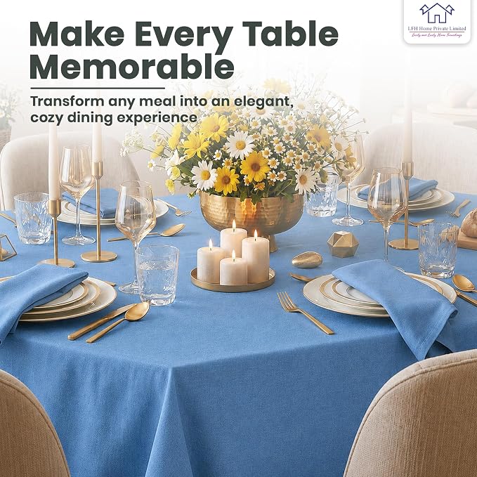 LFH Home Cotton Rich Beautiful Tablecloth for Rectangle Tables, 60 x 120 Inch Table Cloth, Machine Washable Fabric Table Cover for Dining Table, Kitchen, Parties, Holidays & Everyday Use-Sky Blue