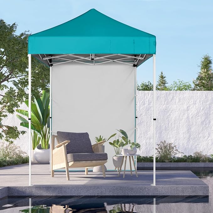 COOS BAY 5x5 Pop Up Canopy Tent with Side Wall, Easy Setup Portable Sun Shelter with Carry Bag, Outdoor Shade for Beach, Camping, Sports & Backyard, Turquoise
