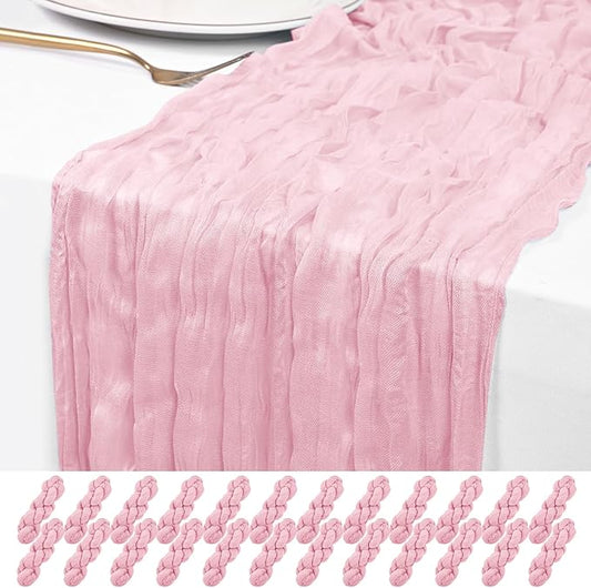 24 Pack Light Pink Cheesecloth Table Runner 120 inch Fall Thanksgiving Boho Rustic Gauze Farmhouse 10FT Cheese Cloth Runner for Baby Shower Wedding Party Holiday Home Decor